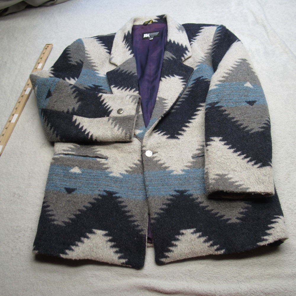 JK Aztec Blazer Mens Medium Gray Blue Relaxed Southwestern Jacket Made USA